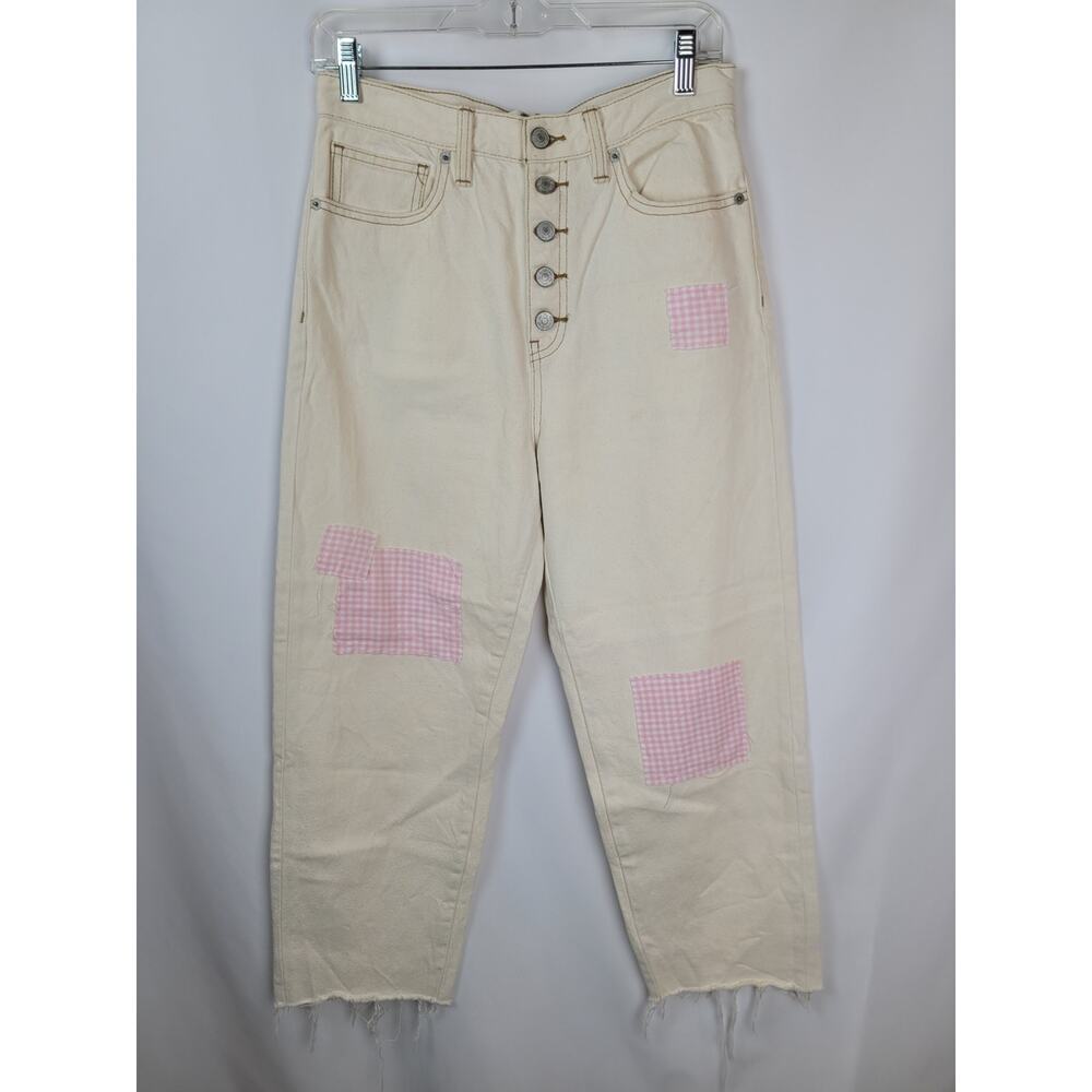 We The Free Straight Leg Jeans with Cream and Pink Accents